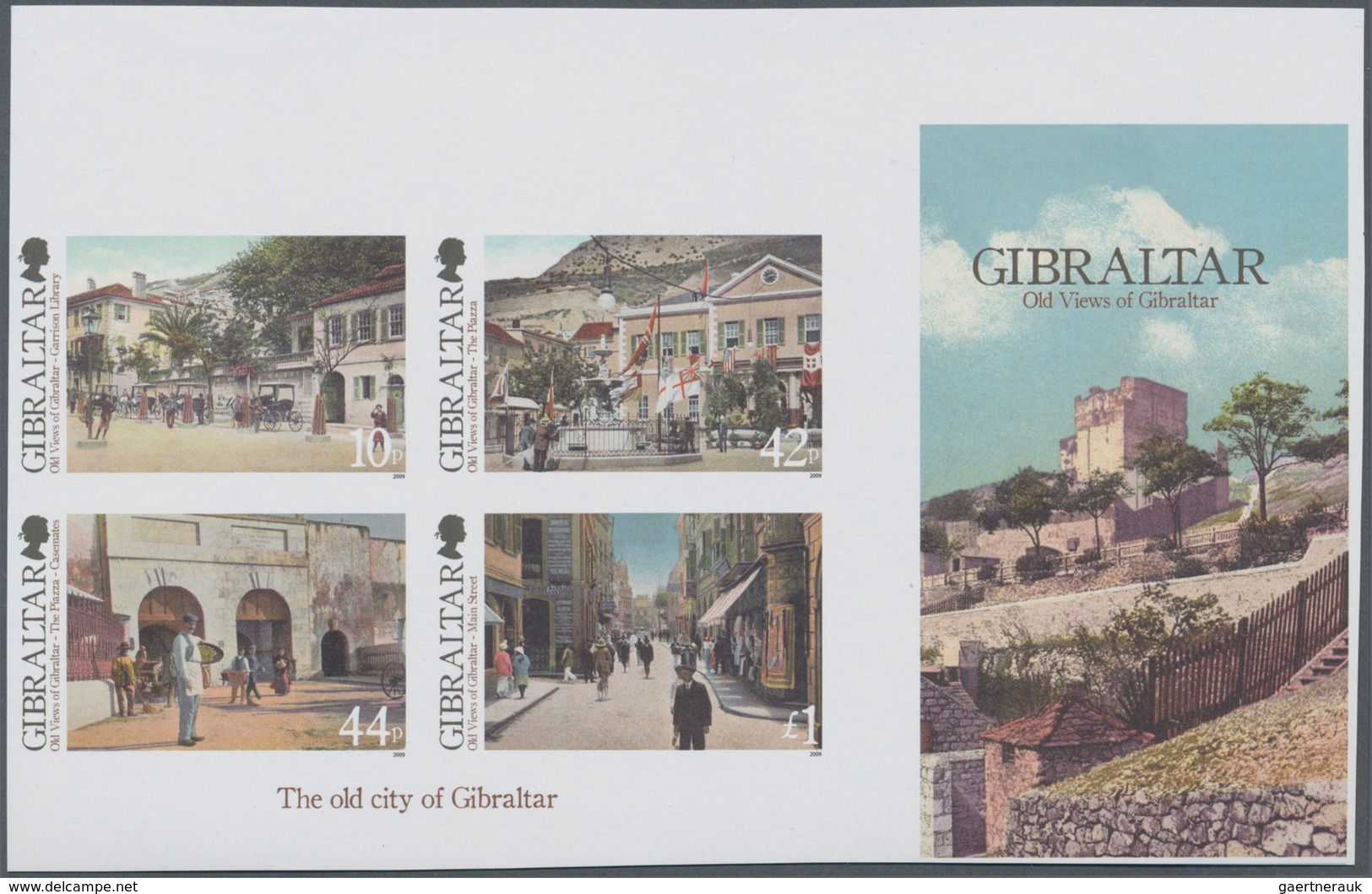 Gibraltar: 2009, Old Views Of Gibraltar Complete Set Of Five In Vertical IMPERFORATE Pairs And The I - Gibraltar