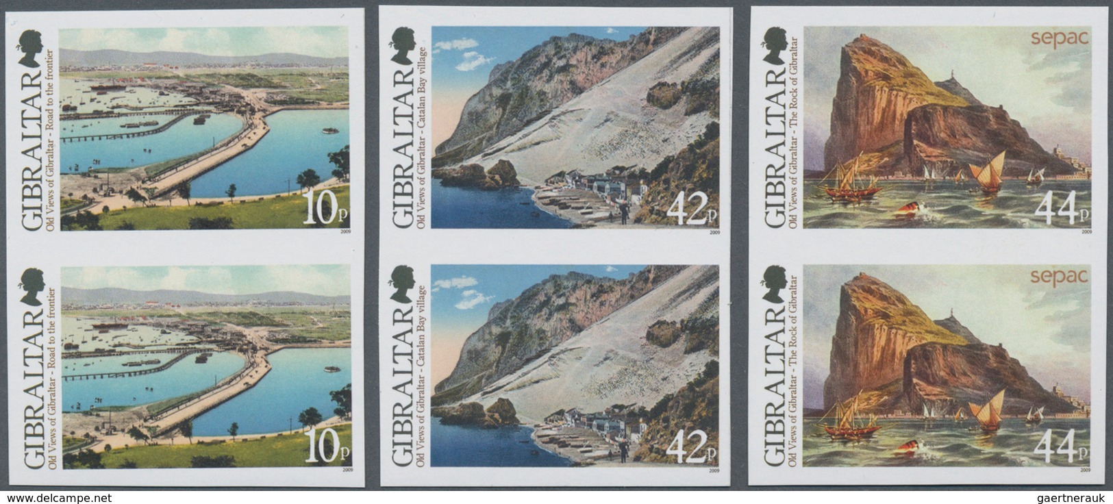 Gibraltar: 2009, Old Views Of Gibraltar Complete Set Of Five In Vertical IMPERFORATE Pairs And The I - Gibraltar