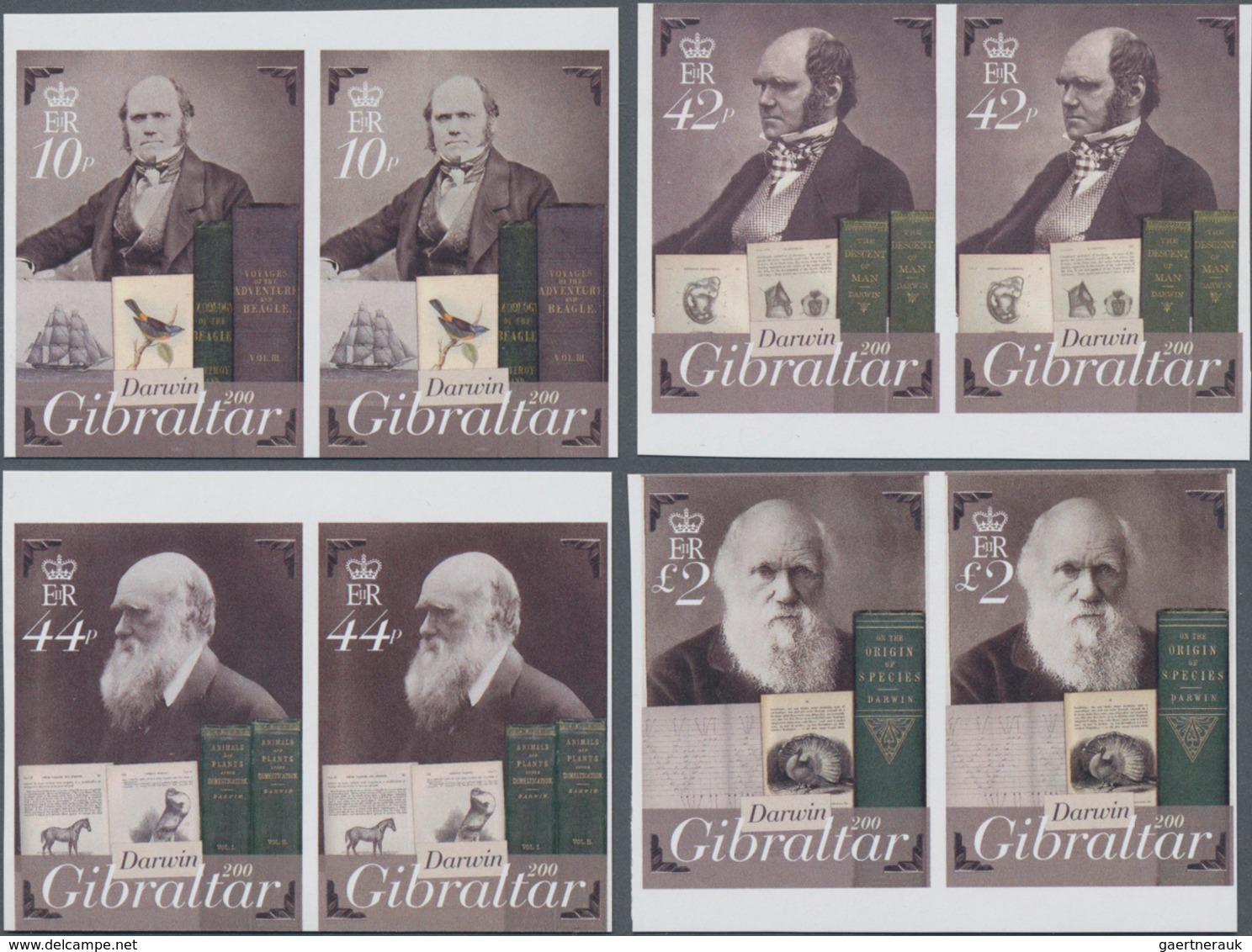 Gibraltar: 2009, 200th Birthday Of Charles Darwin Complete Set Of Four In Horizontal IMPERFORATE Pai - Gibraltar