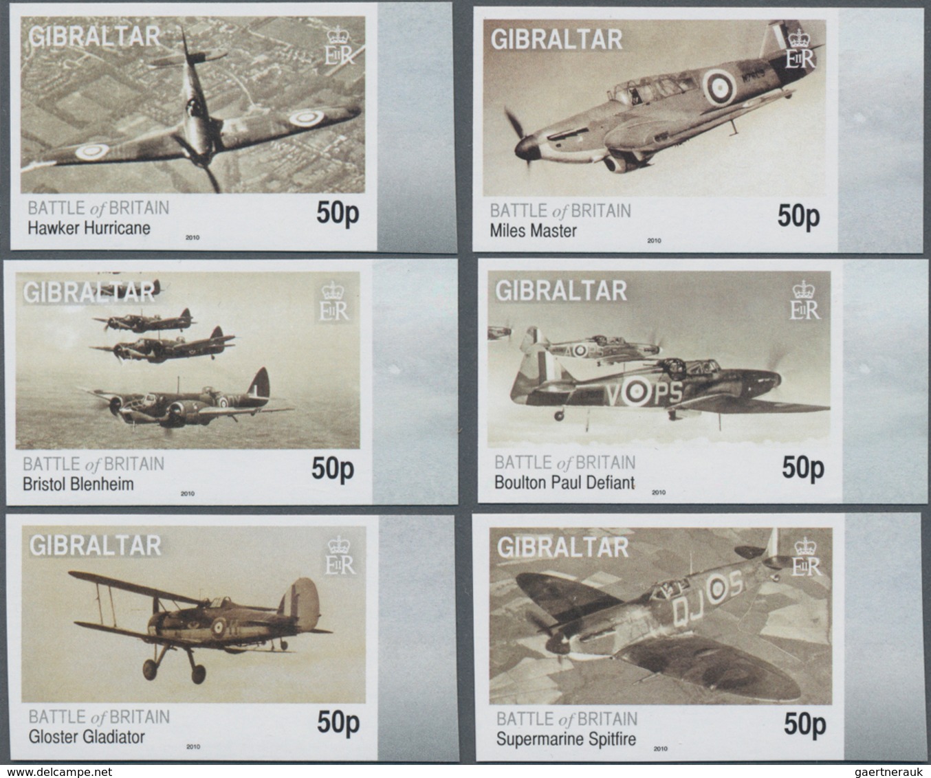 Gibraltar: 2010, 70th Anniversary Of The Battle Of Britain Complete IMPERFORATE Set Of Six (differen - Gibraltar