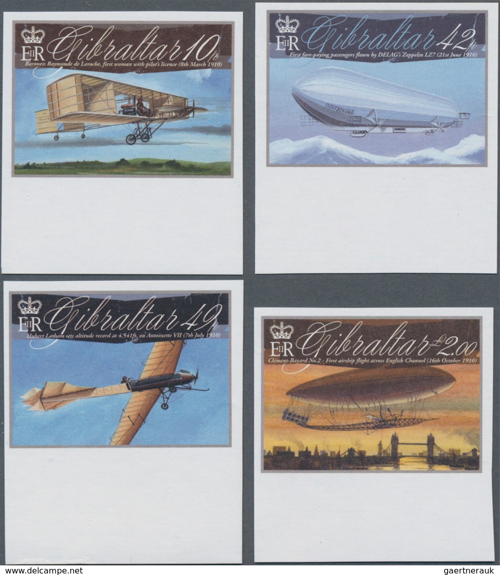 Gibraltar: 2010, Centenary Of Aviation Complete IMPERFORATE Set Of Four (different Airplanes And Air - Gibraltar