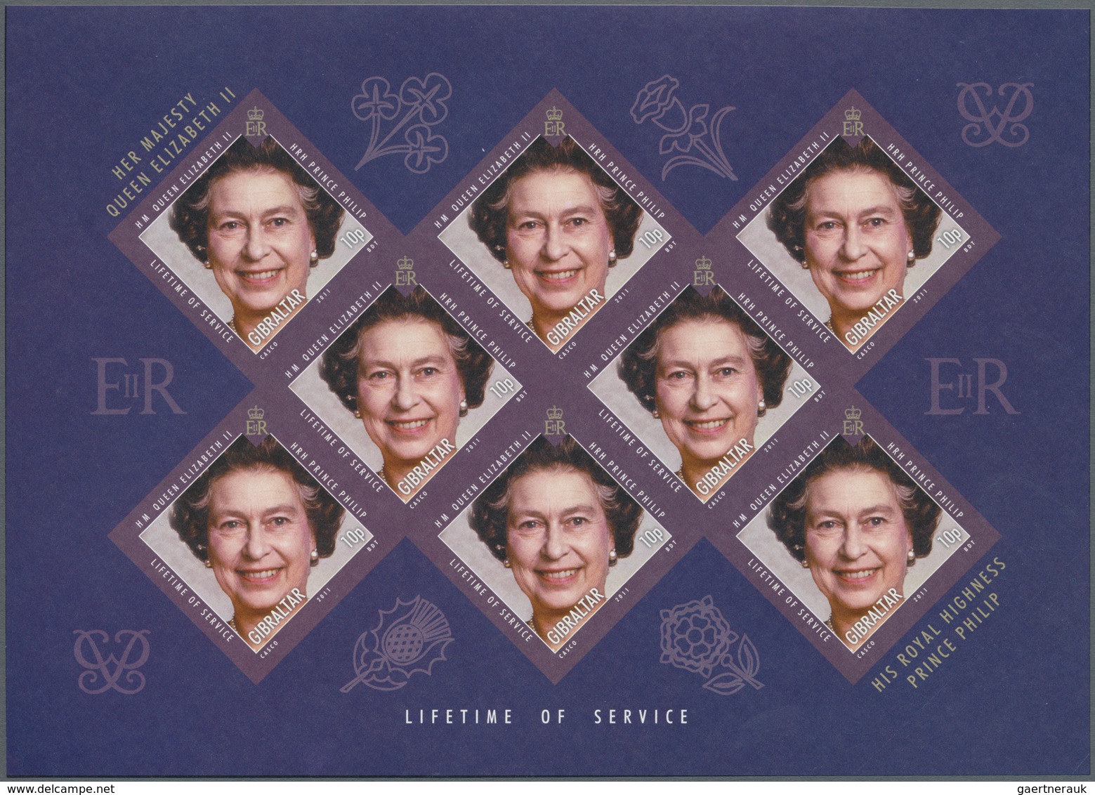 Gibraltar: 2011, QEII And Prince Philip Complete Set Of Six In IMPERFORATE Sheetlets With Eight Stam - Gibraltar