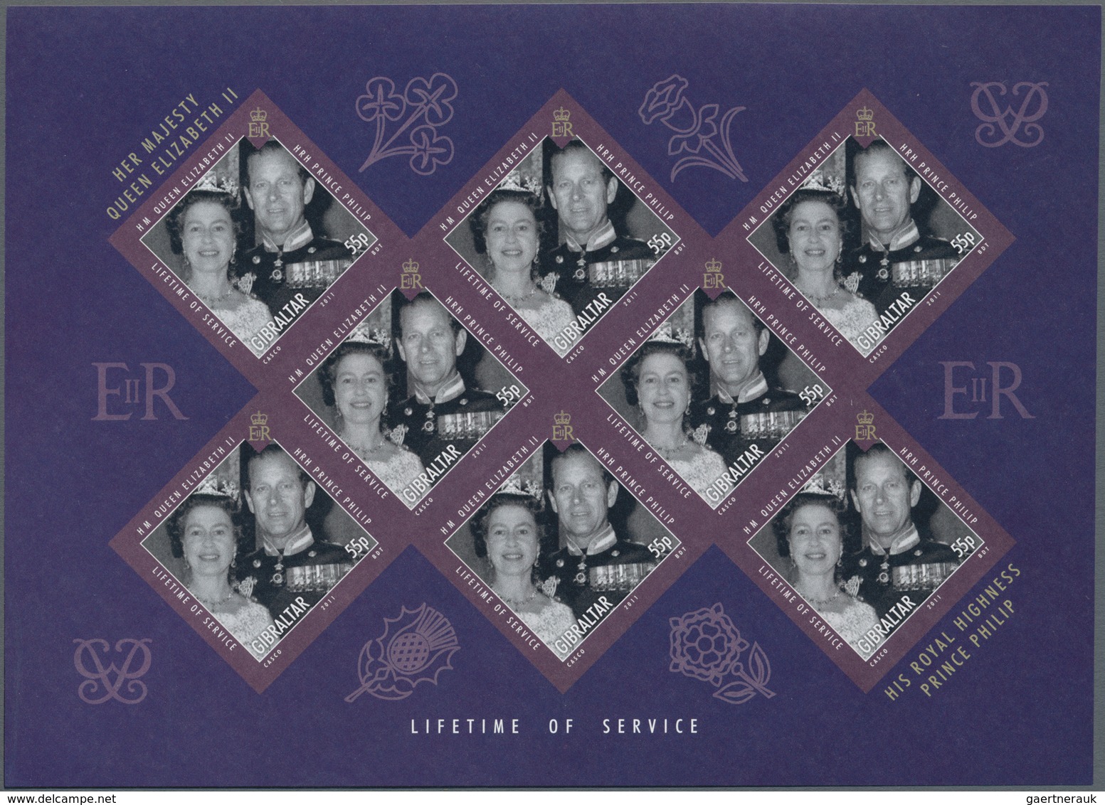 Gibraltar: 2011, QEII And Prince Philip Complete Set Of Six In IMPERFORATE Sheetlets With Eight Stam - Gibraltar