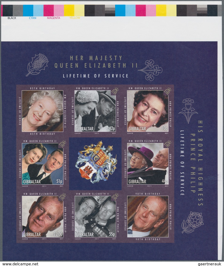 Gibraltar: 2011, QEII And Prince Philip Complete Set Of Six In An IMPERFORATE Sheetlet With Margins - Gibraltar