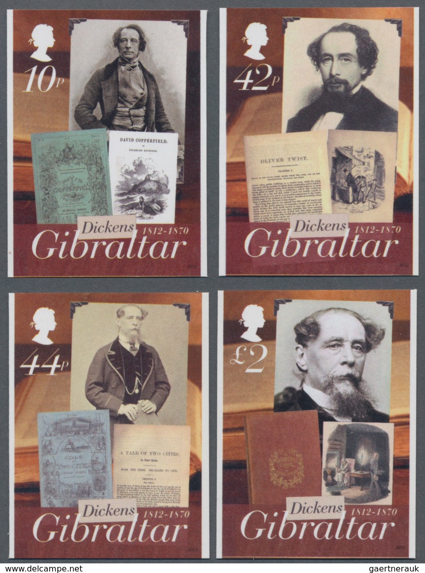 Gibraltar: 2012. Complete Set "200th Birthday Of Charles Dickens" (4 Values) In IMPERFROATE Single S - Gibraltar