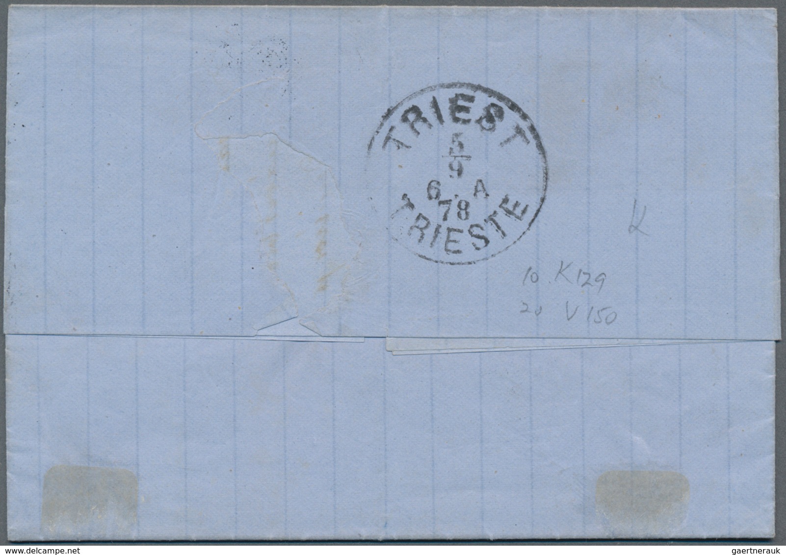 Griechenland: 1878/1884, Interesting Folded Letter Pair With 10 L And 20 L From Patras To Triest And - Covers & Documents