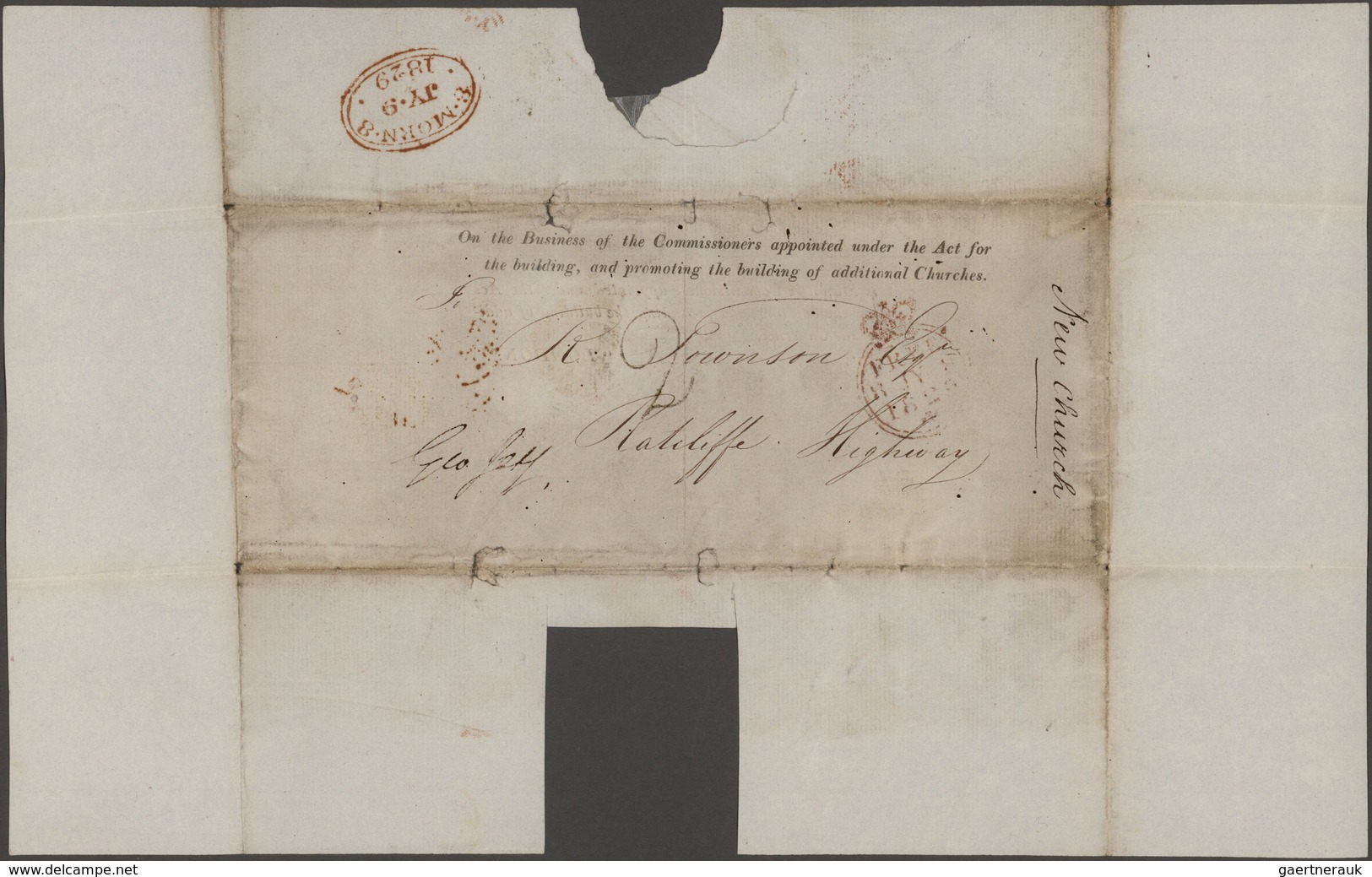 Großbritannien - Vorphilatelie: 1829, Preprinted Folded Cover With Watermark (large Oval Of Britanni - ...-1840 Vorläufer