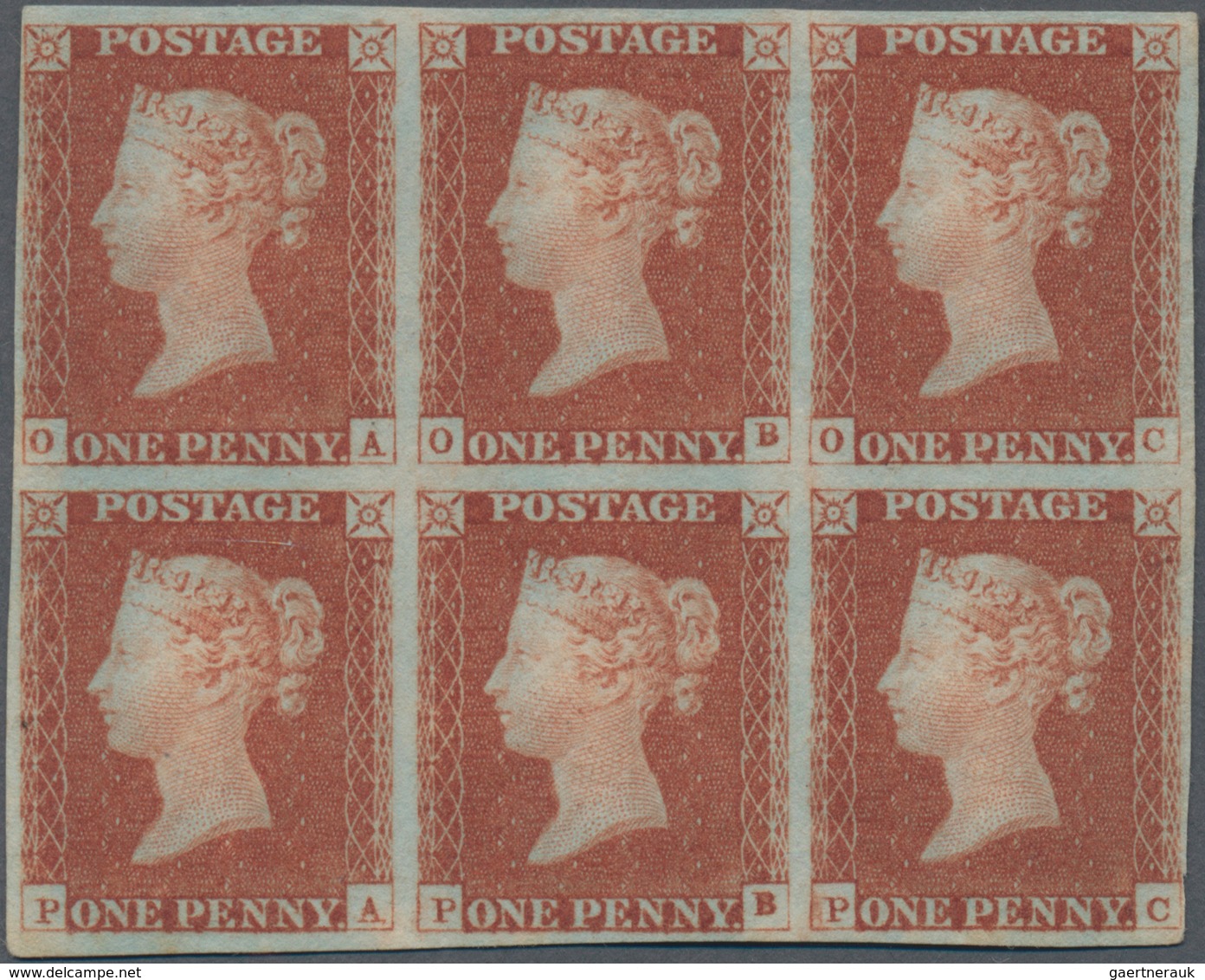 Großbritannien: 1851, 1d. Red-brown, Block Of Six Lettered O-A/O-C+P-A/P-C, Fresh Colour And Close T - Sonstige & Ohne Zuordnung