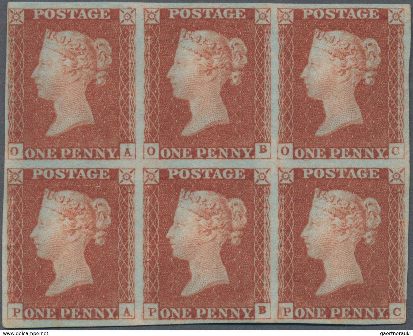 Großbritannien: 1851, 1d. Red-brown, Block Of Six Lettered O-A/O-C+P-A/P-C, Fresh Colour And Close T - Other & Unclassified