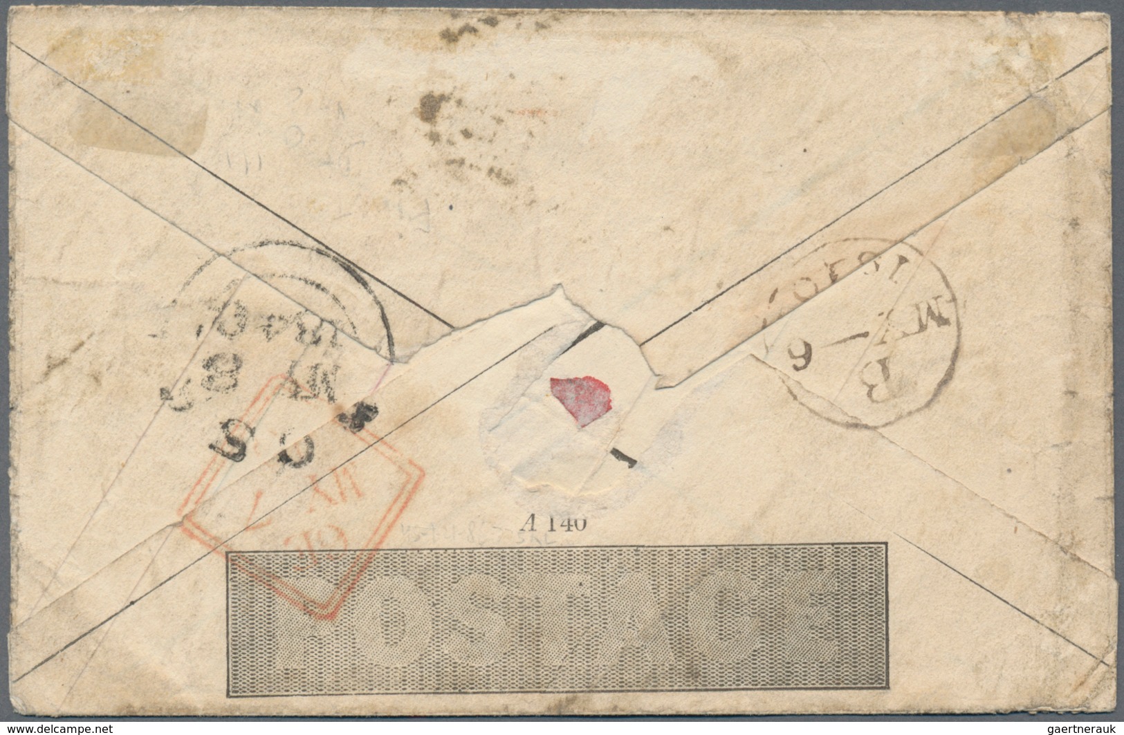 Großbritannien: 1840 6th May Use Of 1d Mulready Envelope In Black, Stereo A140, From London To New R - Other & Unclassified