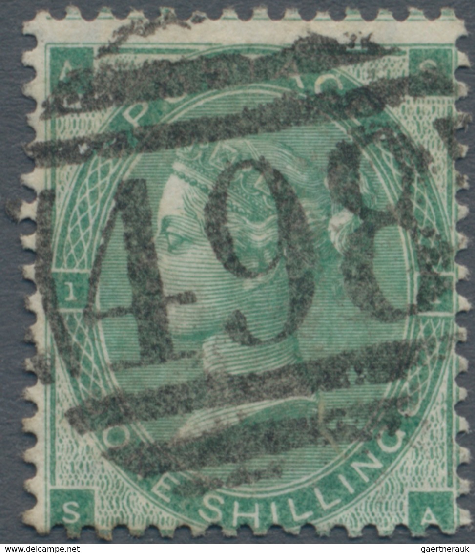 Großbritannien: 1862, QV 1s. Green With Wmk. Emblems Plate 1 Lettered 'AS' Fine Used With Central Ba - Other & Unclassified