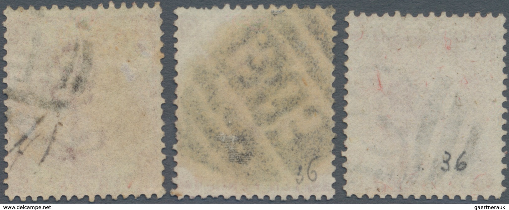 Großbritannien: 1867, QV 10d. Red-brown With Wmk. Spray Of Rose Plate 1 Three Singles Lettered 'BA', - Other & Unclassified