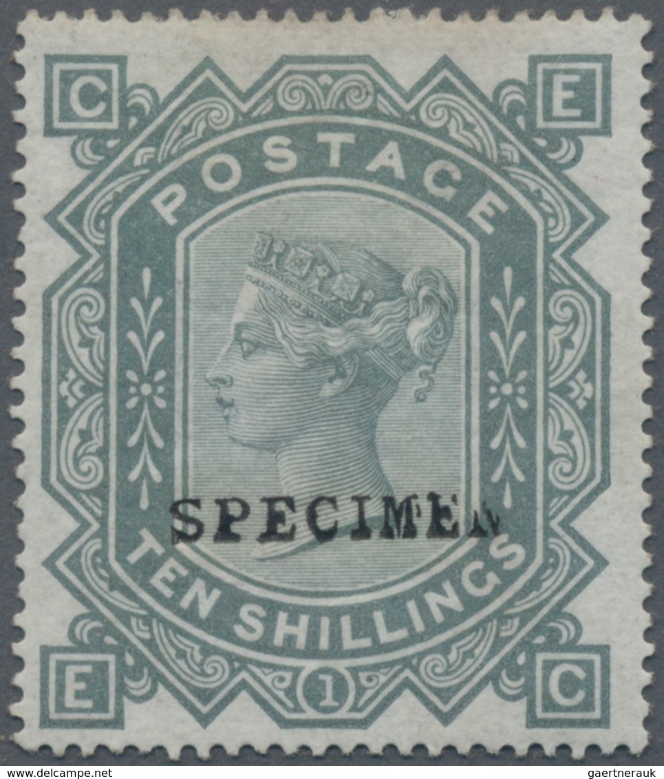 Großbritannien: 1878 QV 10s. Greenish Grey, Wmk Maltese Cross, Overprinted "SPECIMEN" In Type 9, Min - Sonstige & Ohne Zuordnung