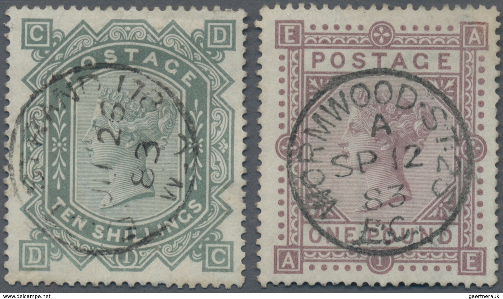 Großbritannien: 1867/1883, 10s. Greenish Grey And £1 Brown-lilac, Wm Large Anchor, Both Fresh Colour - Sonstige & Ohne Zuordnung