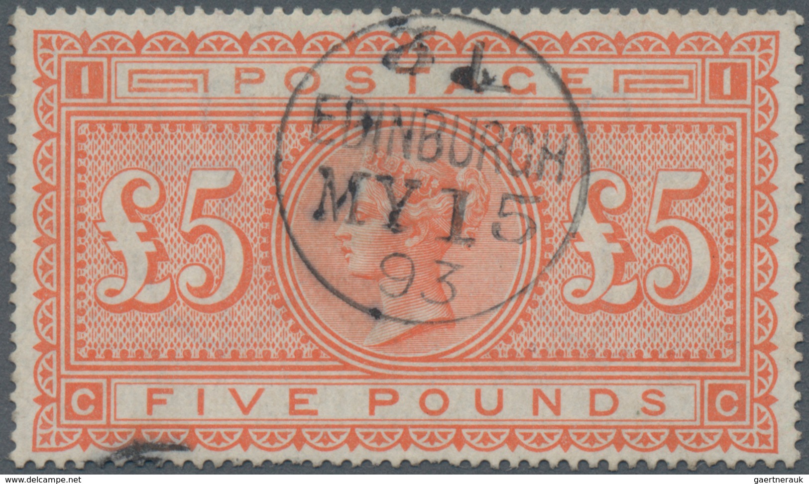 Großbritannien: 1867, £5 Orange, Lettered "C-C", Fresh Colour, One Flat Perf At Base Otherwise Well - Other & Unclassified