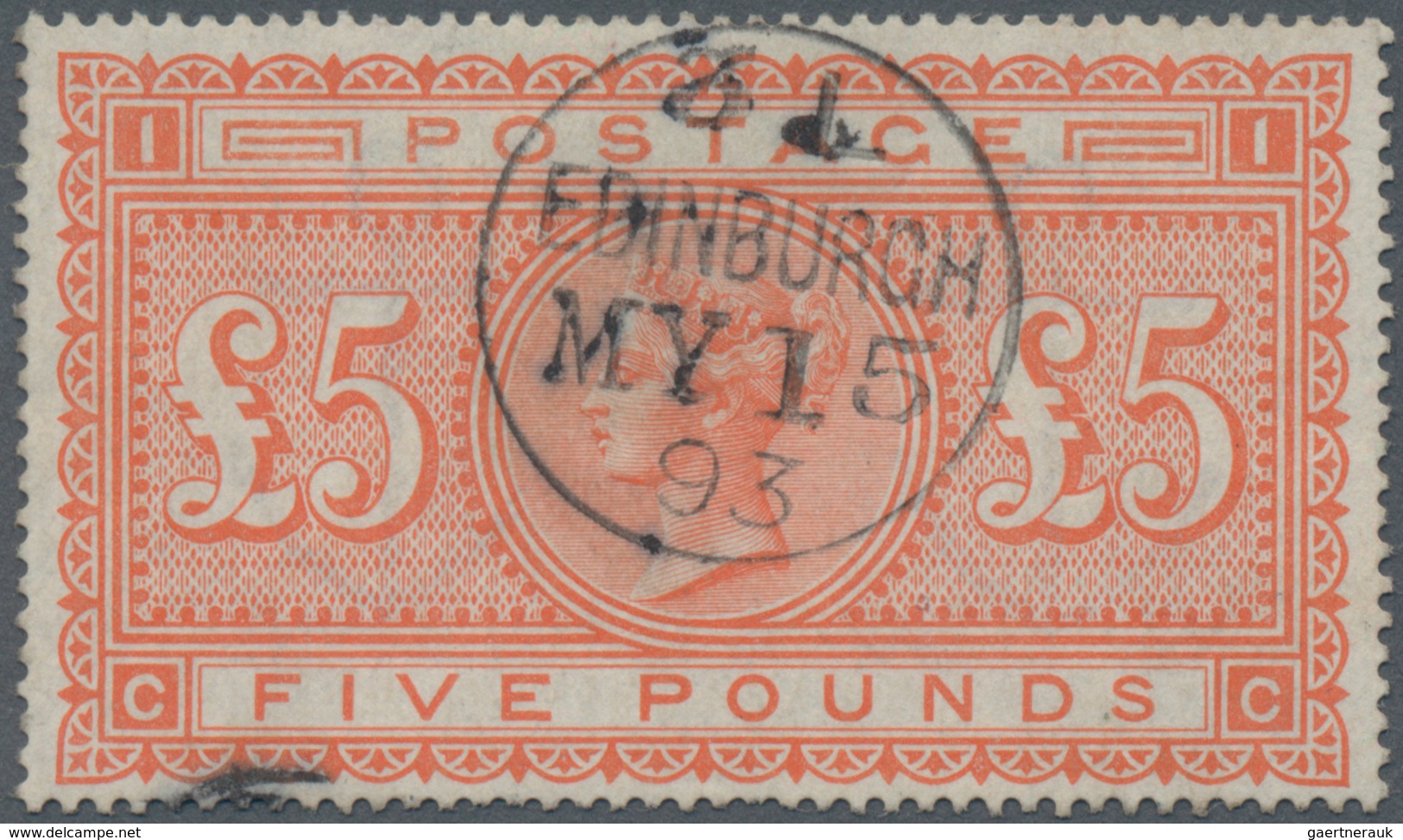 Großbritannien: 1867, £5 Orange, Lettered "C-C", Fresh Colour, One Flat Perf At Base Otherwise Well - Sonstige & Ohne Zuordnung