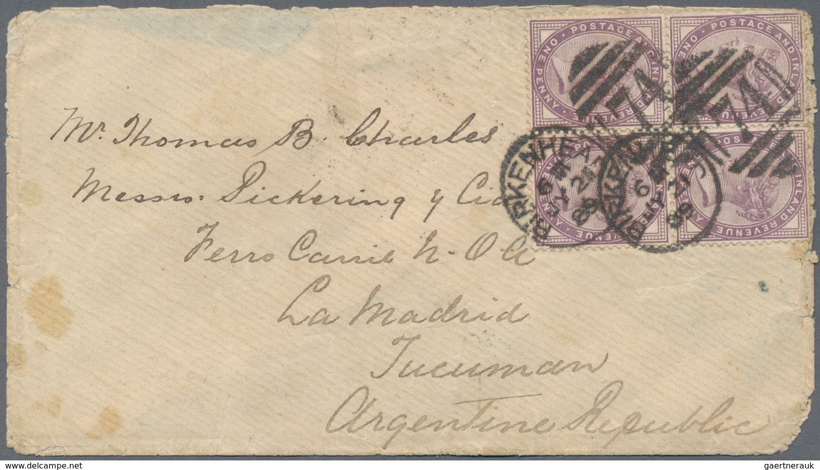 Großbritannien: 1889 Destination Argentina: Cover Sent From Hoylake To Tucuman, Argentina And Posted - Autres & Non Classés