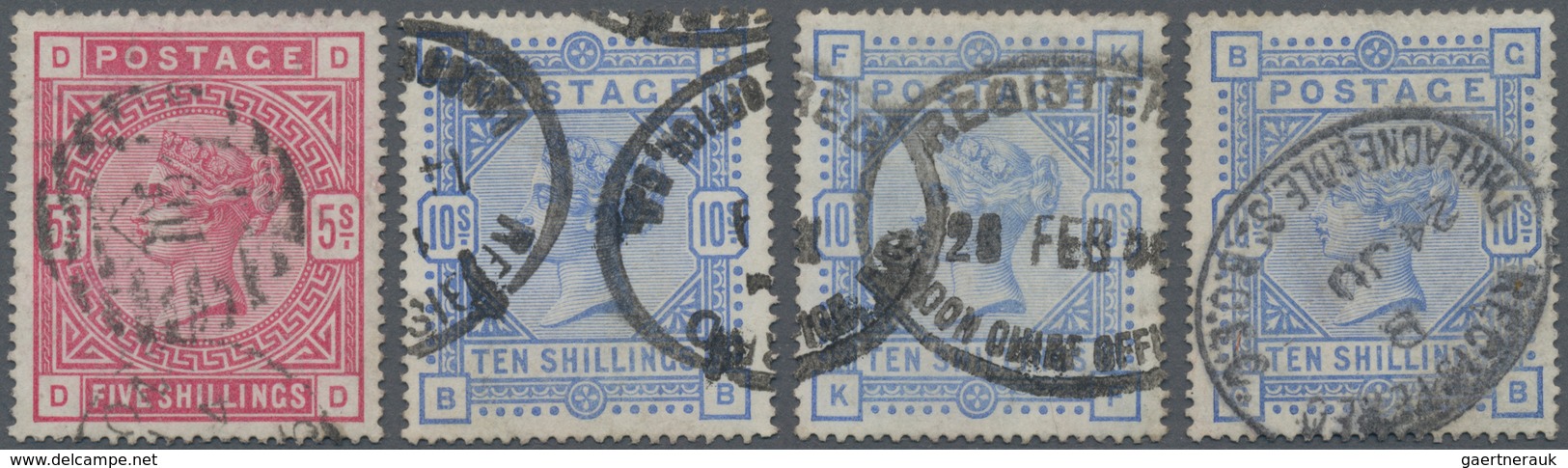 Großbritannien: 1883, QV On White Paper With Wmk. Large Anchor Four Stamps Incl. 5s. Crimson (letter - Other & Unclassified