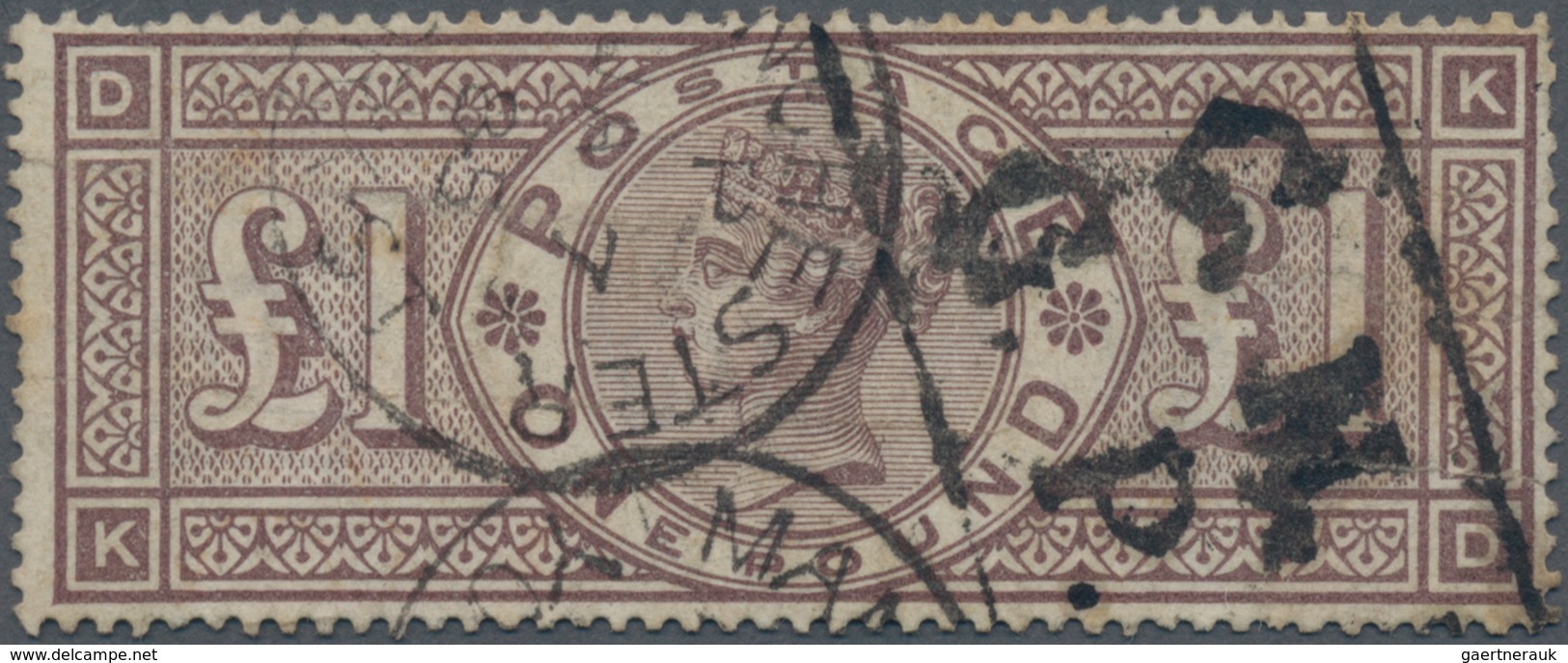 Großbritannien: 1884, QV Definitive £1 Brown-lilac With Wmk. Three Imperial Crowns Lettered 'DK' Use - Sonstige & Ohne Zuordnung
