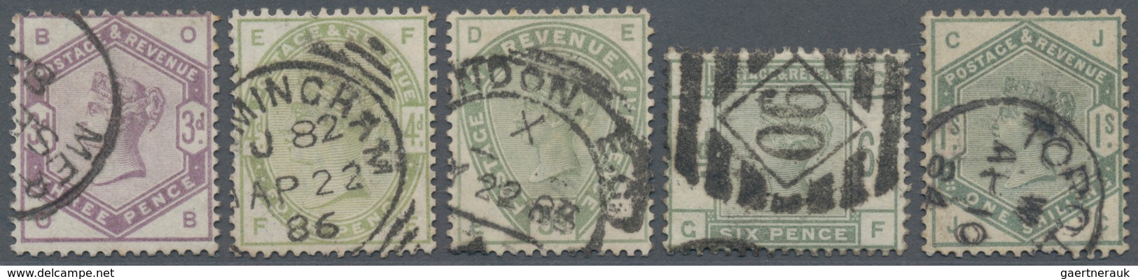 Großbritannien: 1883, QV Definitives 3d. Lilac And 4d., 5d., 6d. + 1s. Dull Green All With Deep Colo - Other & Unclassified