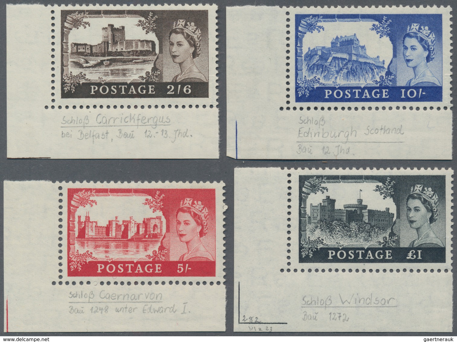 Großbritannien: 1955, QEII Definitives "Castles", Waterlow Printing, Complete Set Of Four Values Fro - Other & Unclassified
