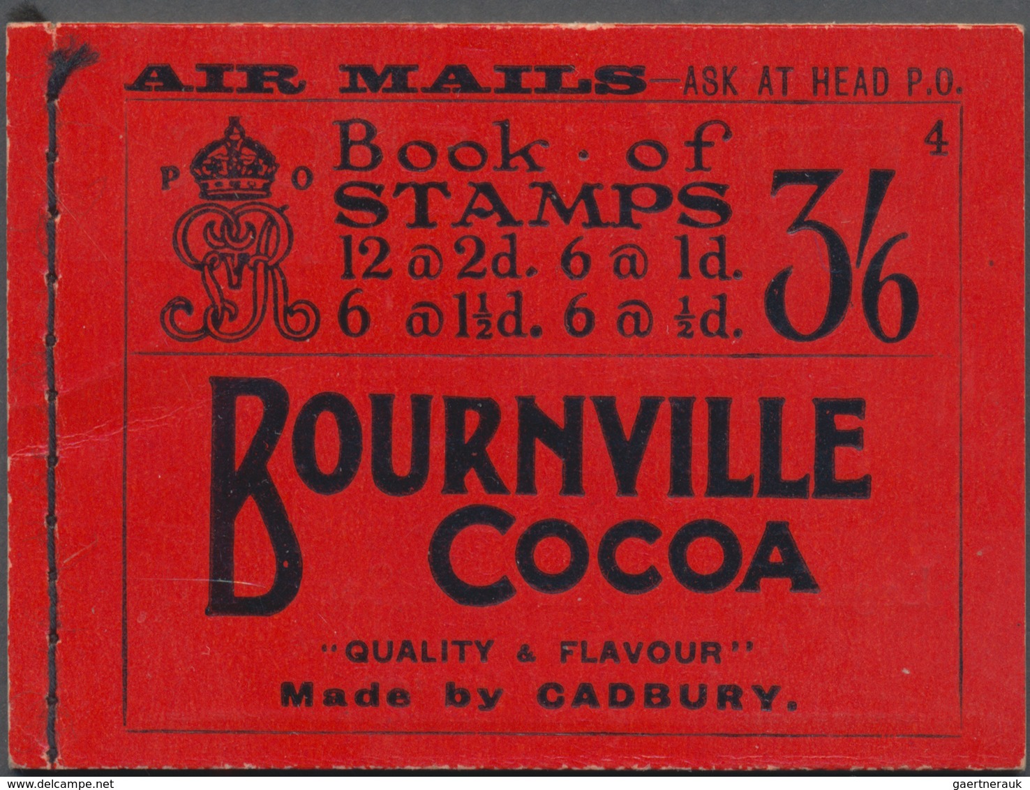 Großbritannien - Markenheftchen: 1921, 3s.6d. Booklet "BOURNVILLE COCOA" (slight Front Cover Creasin - Booklets