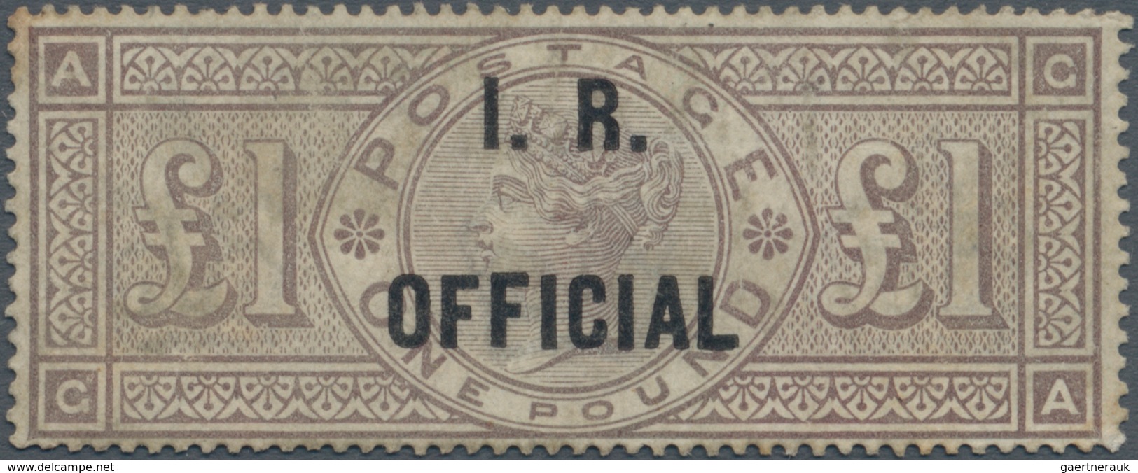 Großbritannien - Dienstmarken: 1882-91 Official £1 Brown-lilac, Wmk Crowns, Perf 14, Lettered G-A, O - Officials