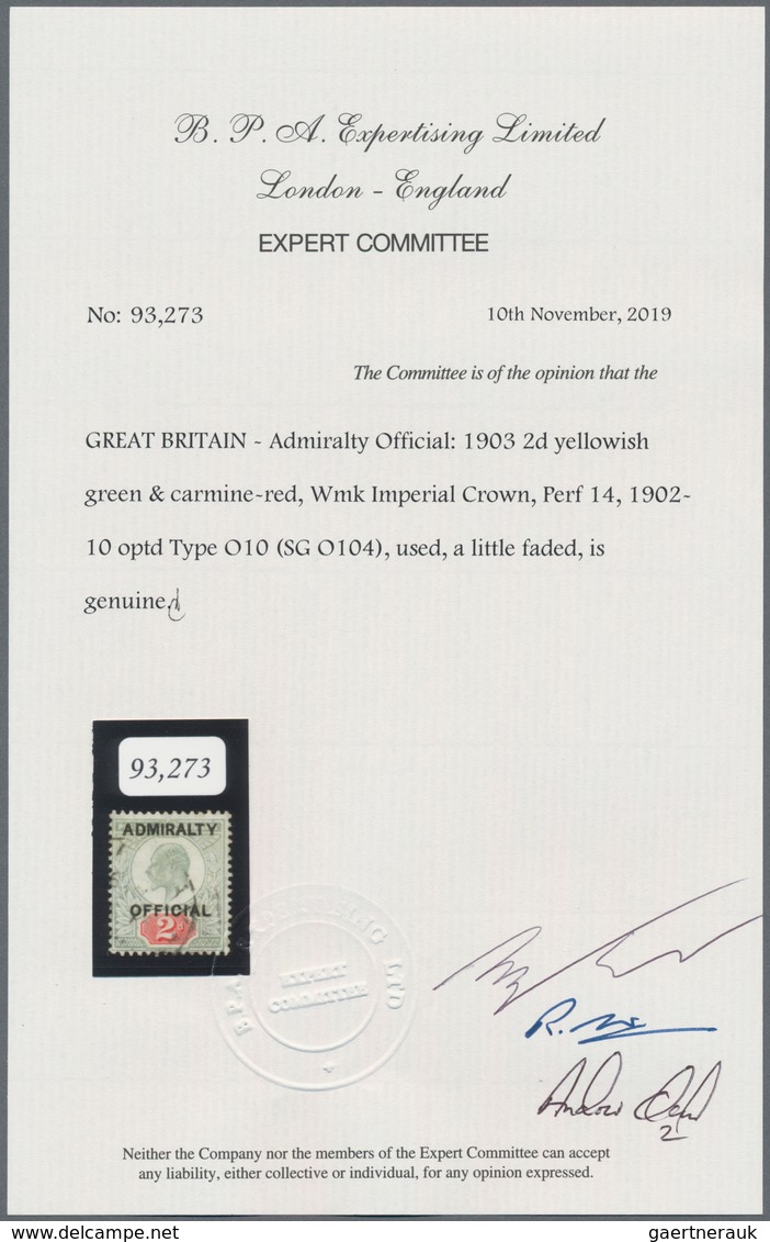 Großbritannien - Dienstmarken: 1903, Admirality, KEVII ½d. Blue-green Mint Original Gum (vertical Cr - Officials