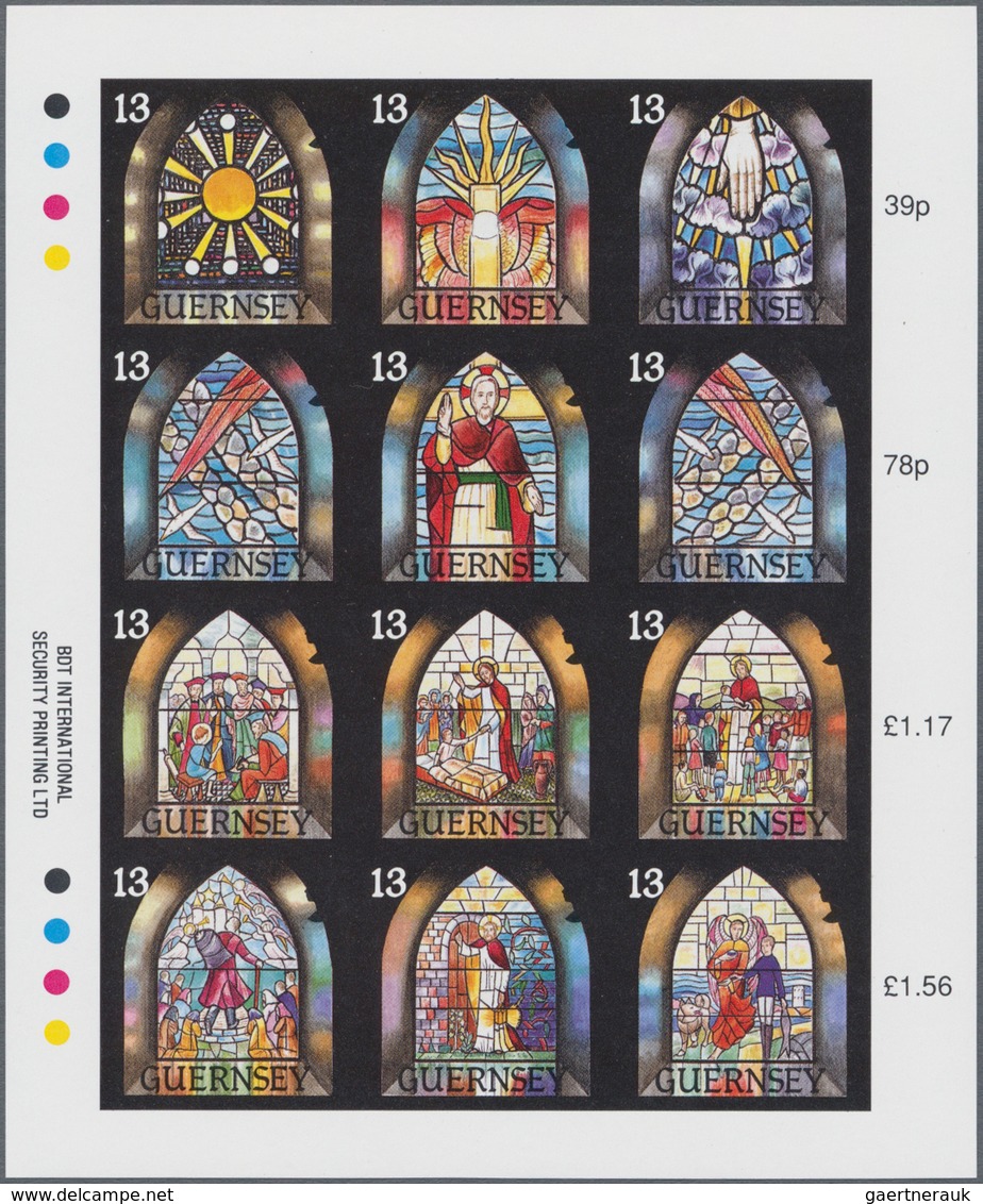 Großbritannien - Guernsey: 1993, Christmas 'Glass Windows' Complete Set Of Twelve In An IMPERFORATE - Guernsey