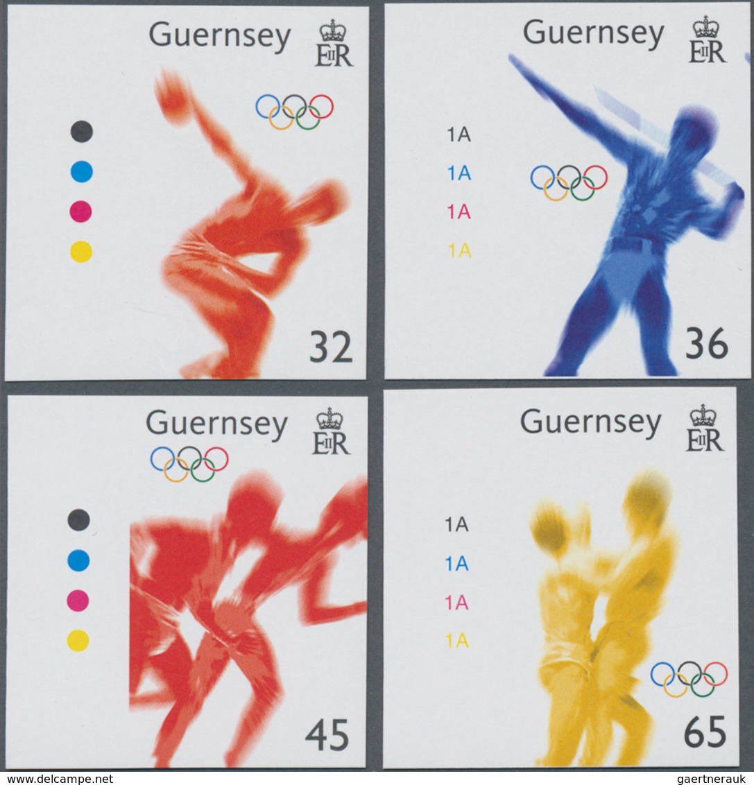 Großbritannien - Guernsey: 2004, Summer Olympics Athens Complete IMPERFORATE Set Of Four (discus, Ja - Guernsey