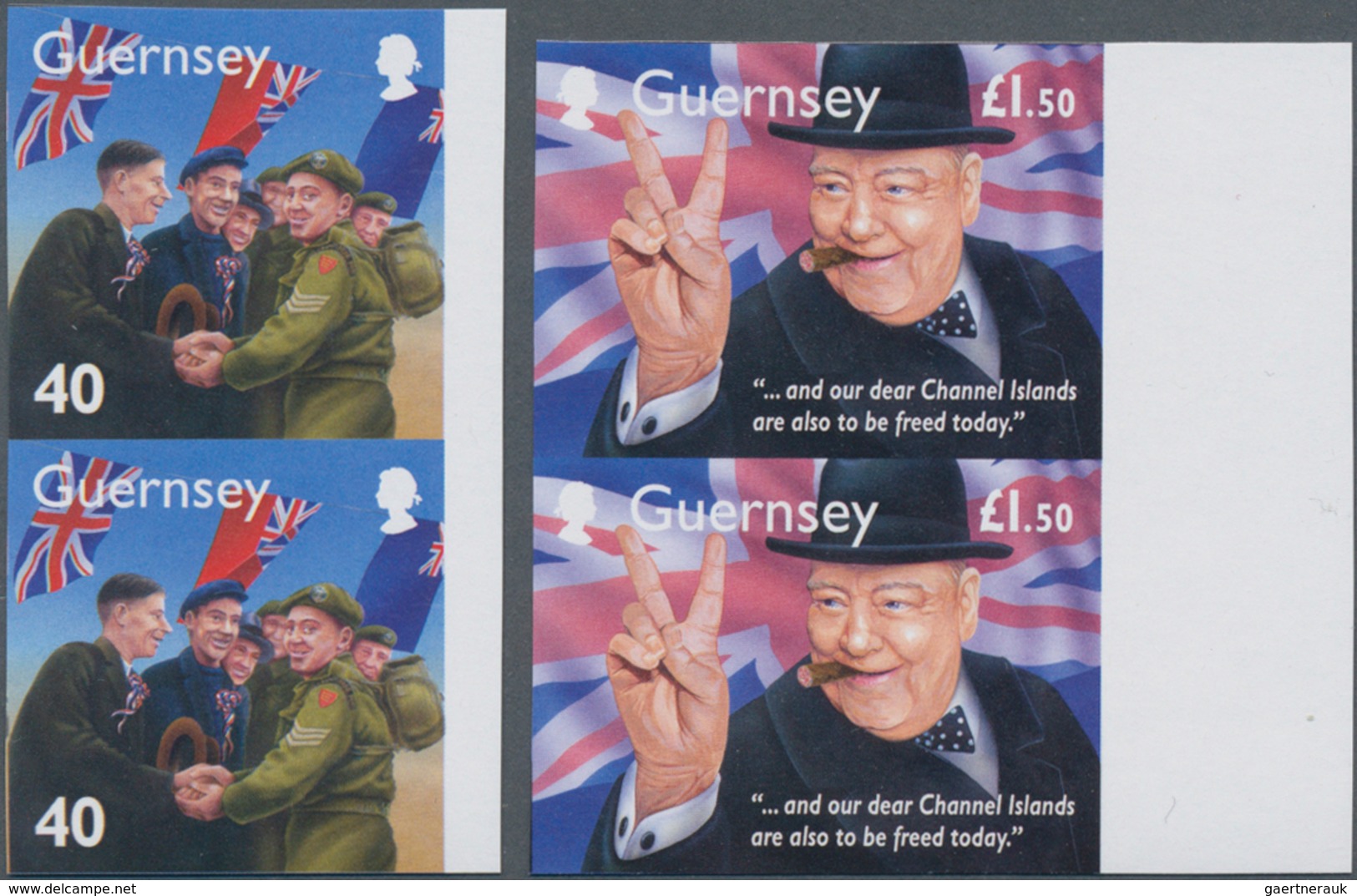 Großbritannien - Guernsey: 2005, Events In WWII Complete Set Of Five In Vertical IMPERFORATE Pairs F - Guernsey