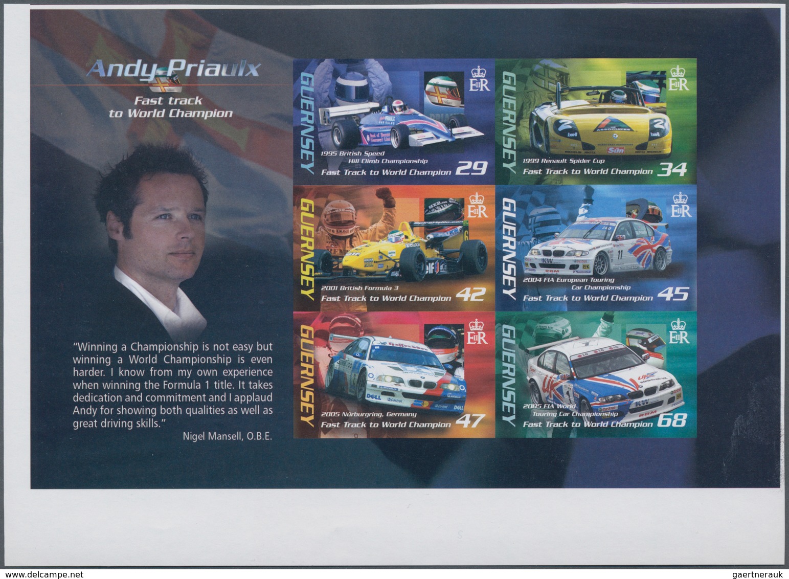 Großbritannien - Guernsey: 2006, Racing Car Driver Andy Priaulx Complete IMPERFORATE Set Of Six (win - Guernsey