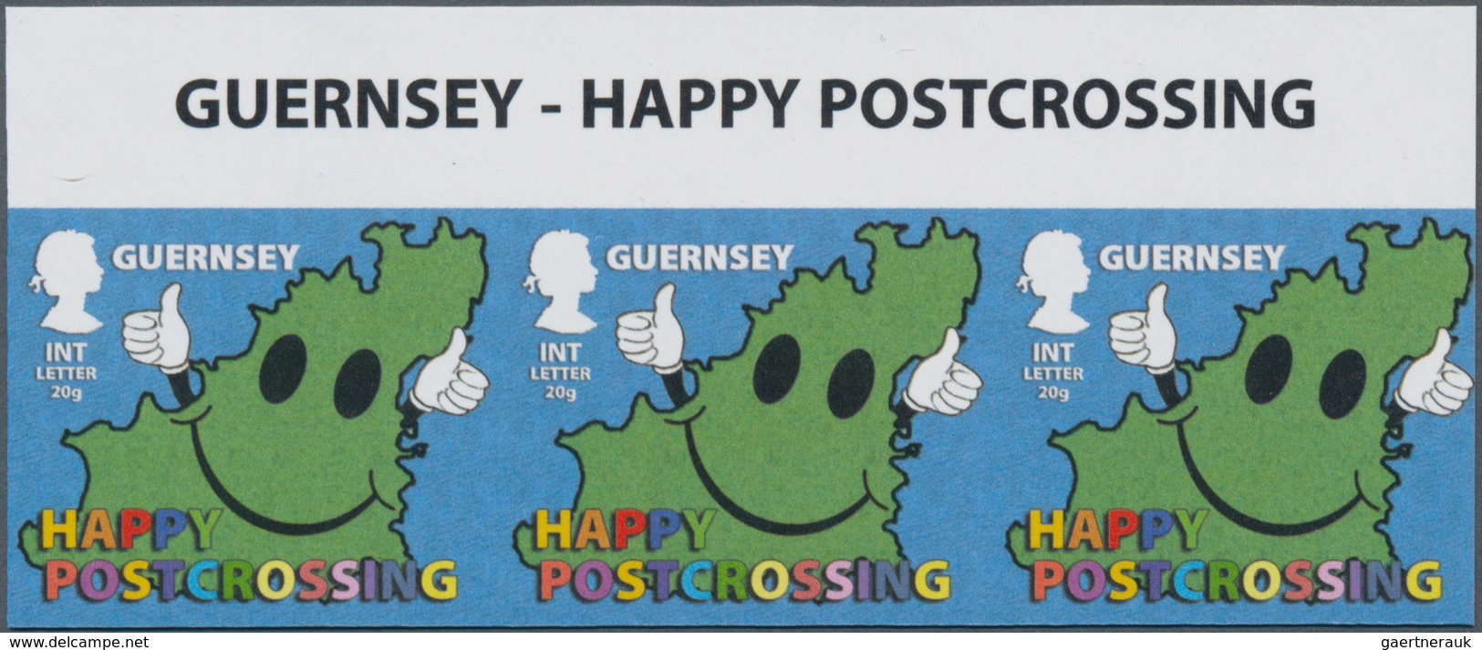 Großbritannien - Guernsey: 2014. IMPERFORATE Top Margin Horizontal Strip Of 3 For The Issue "Postcar - Guernsey