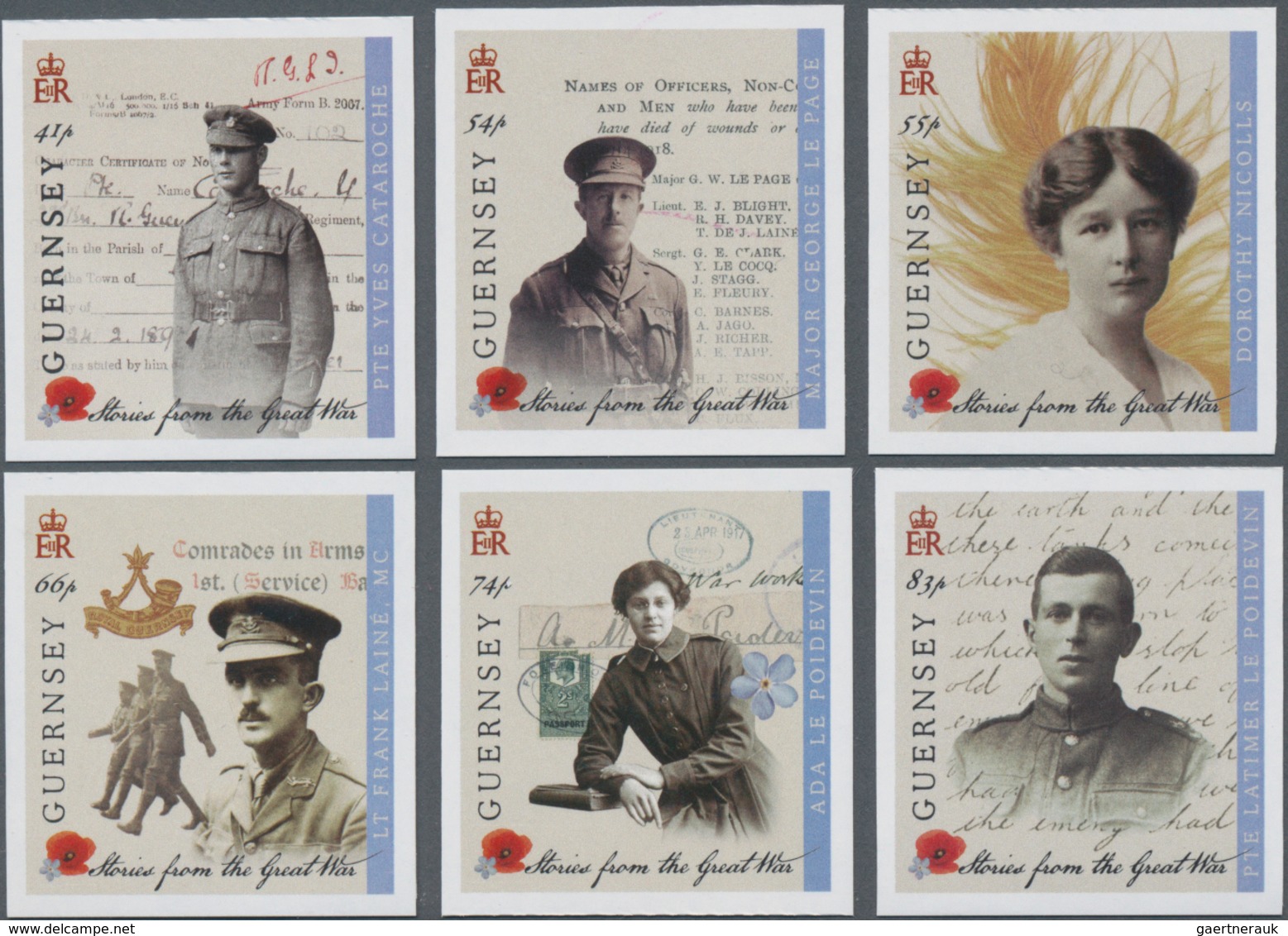 Großbritannien - Guernsey: 2014. Complete Set "The First World War: Participants Of Guernsey" (6 Val - Guernsey