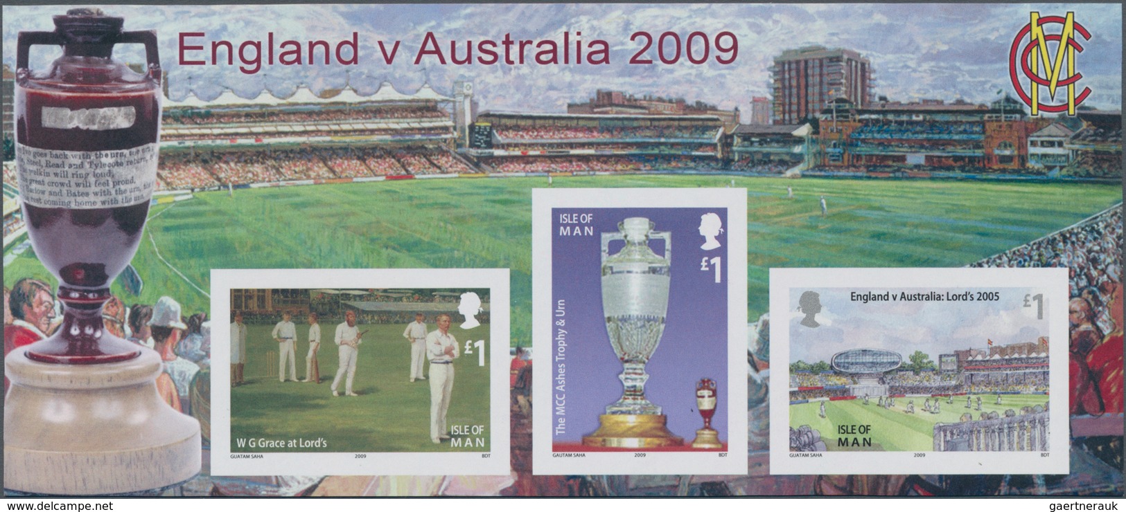 Großbritannien - Isle Of Man: 2009. IMPERFORATE Souvenir Sheet Of 3 For The Issue "Cricket England - - Man (Insel)