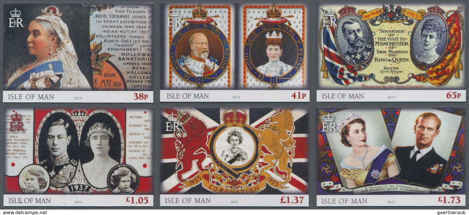 Großbritannien - Isle Of Man: 2013. Complete Set (6 Values) "British Monarchs" In IMPERFORATE Single - Isle Of Man