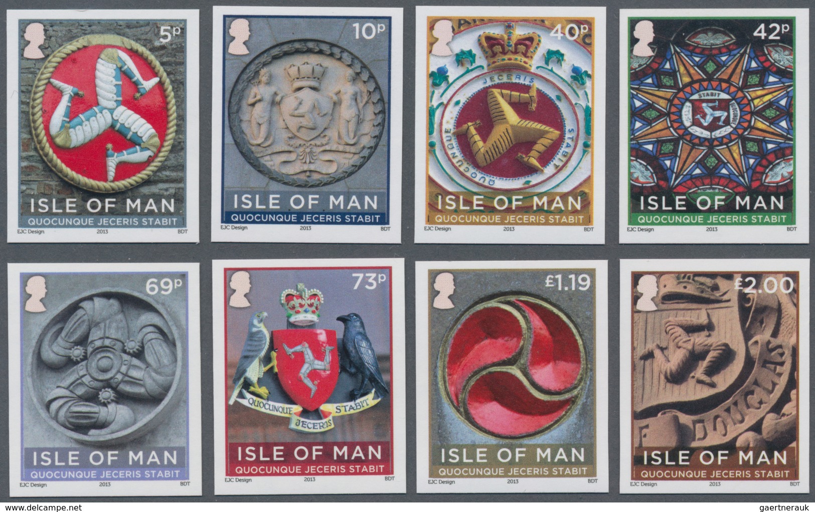 Großbritannien - Isle Of Man: 2013. Complete Set "Emblems" (8 Values) In IMPERFORATE Single Stamps S - Isle Of Man