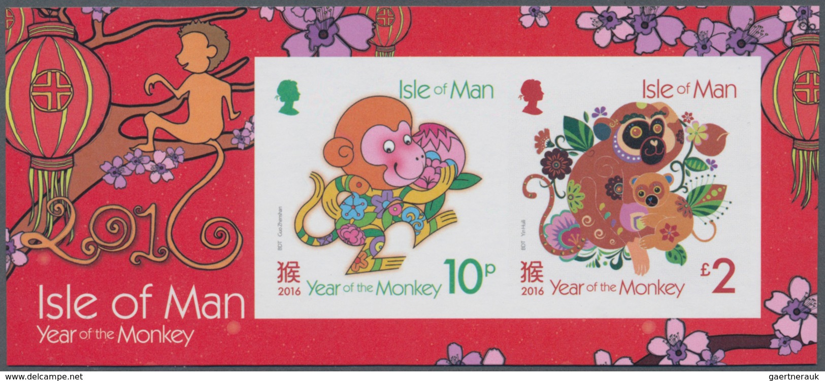Großbritannien - Isle Of Man: 2016. IMPERFORATE Souvenir Sheet Of 2 For The Issue "Year Of The Monke - Man (Insel)