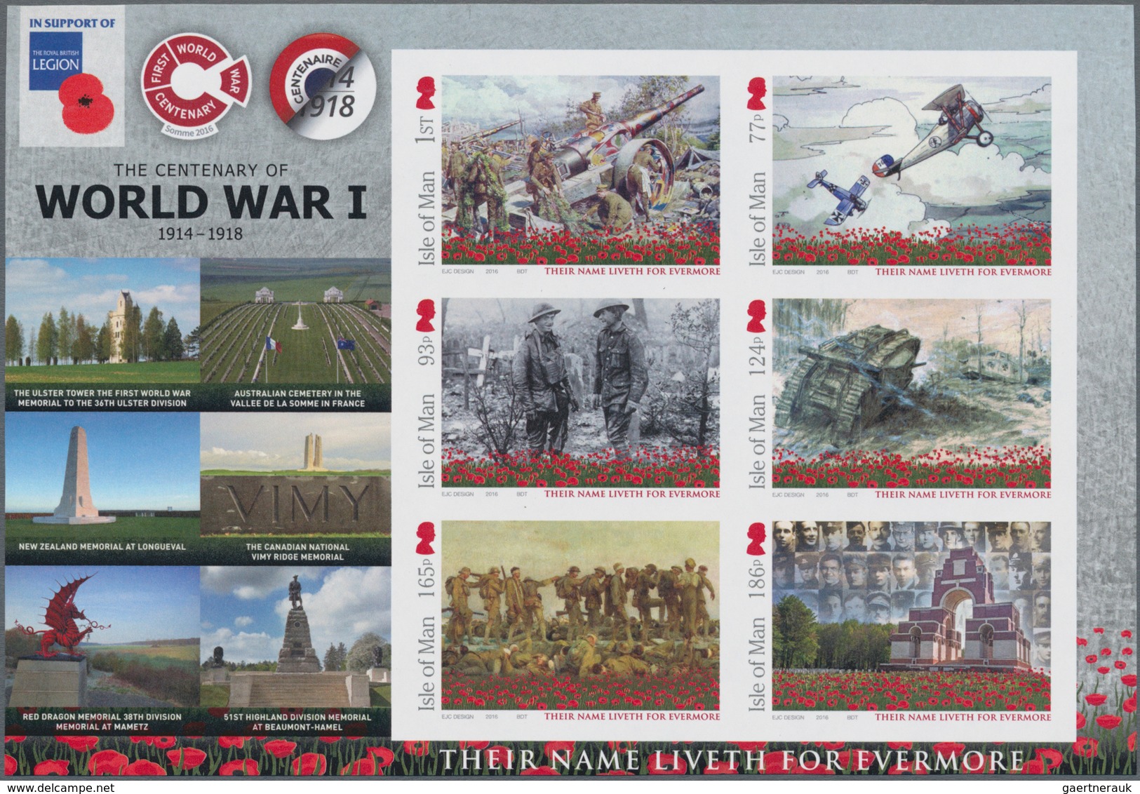 Großbritannien - Isle Of Man: 2016. IMPERFORATE Souvenir Sheet Of 6 For The Issue "100th Anniversary - Man (Insel)