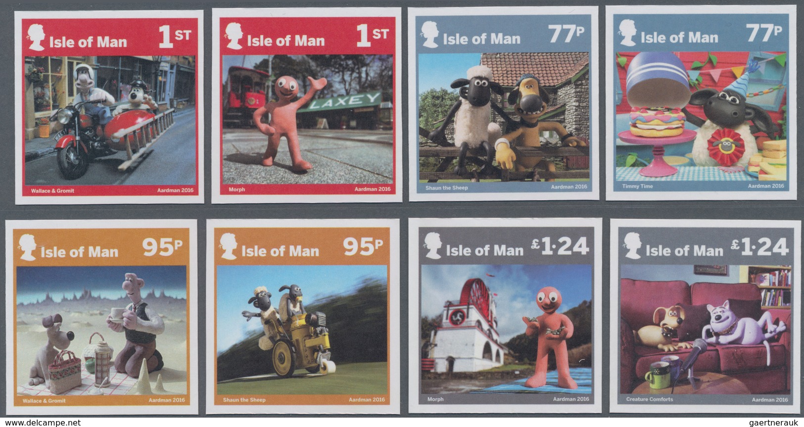 Großbritannien - Isle Of Man: 2016. Complete Set "40 Years Of Film Production Aardman Animations" (8 - Isle Of Man