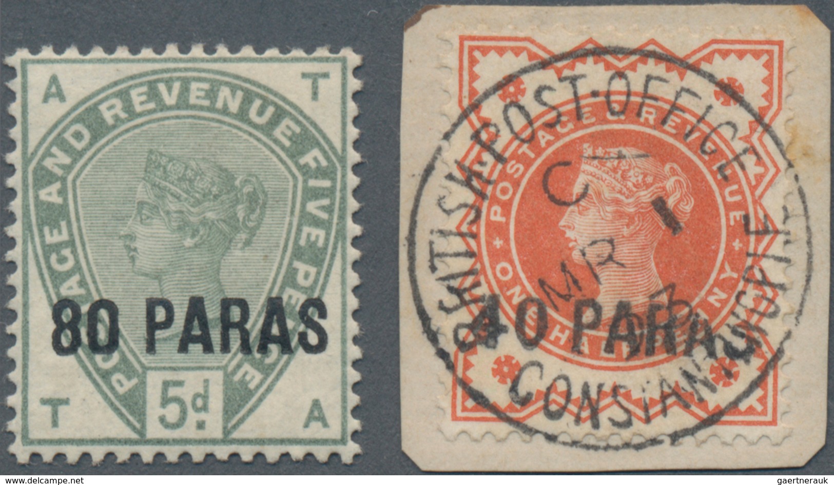 Britische Post In Der Türkei: 1885/1893: 80 PARAS On QV 5d. Green, Mounted Mint, Fine, And 1893 40 P - Other & Unclassified