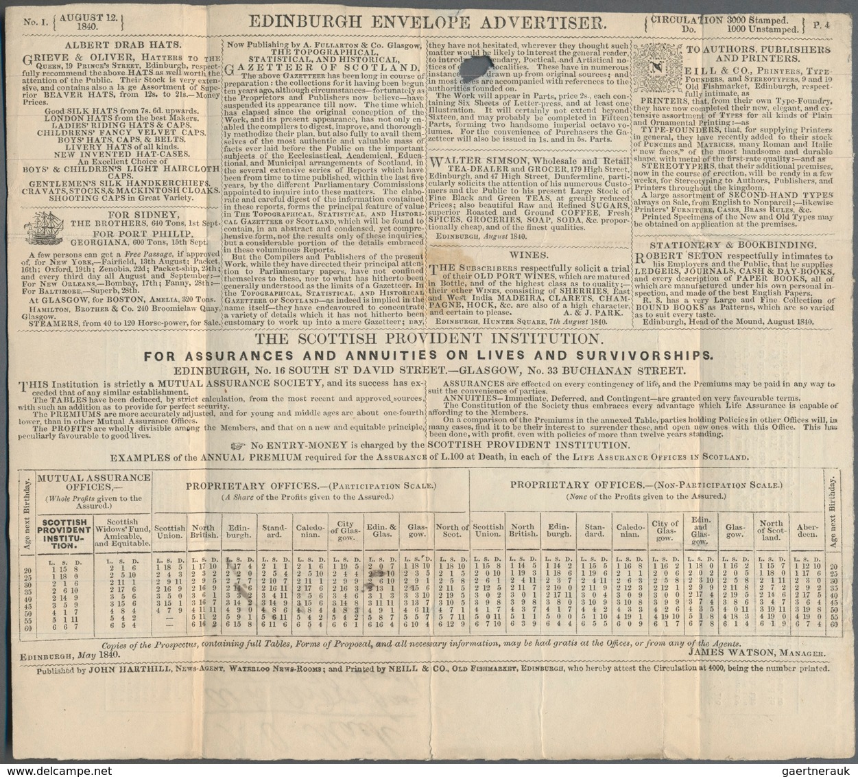 Großbritannien - Ganzsachen: 1840 (16.10.), Mulready Advertising Lettersheet 1d. Black (Edinburgh En - 1840 Mulready Envelopes & Lettersheets
