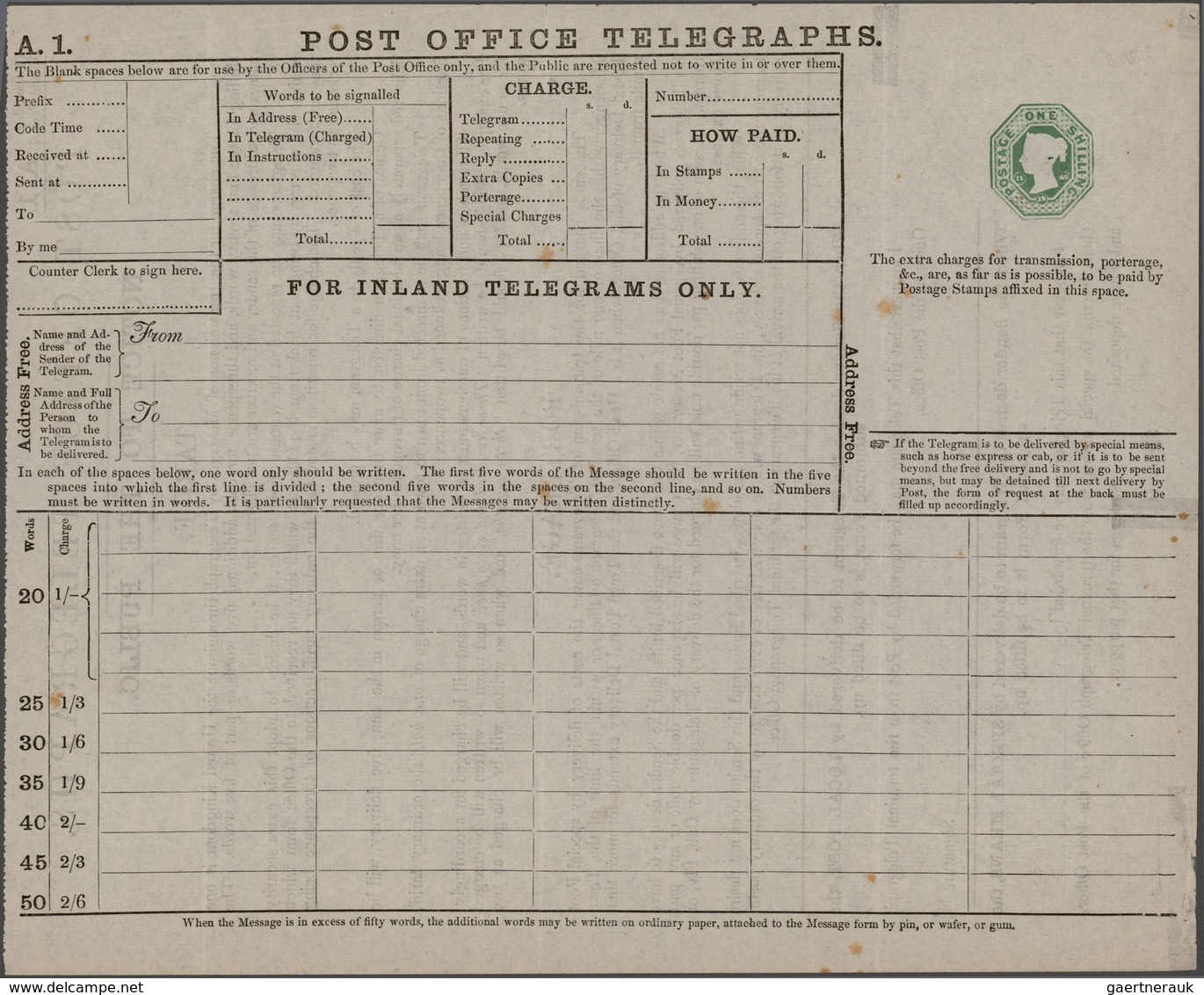 Großbritannien - Ganzsachen: 1870, Two Unused Postal Stationery Inland Telegrams QV One Shilling Gre - 1840 Mulready-Umschläge