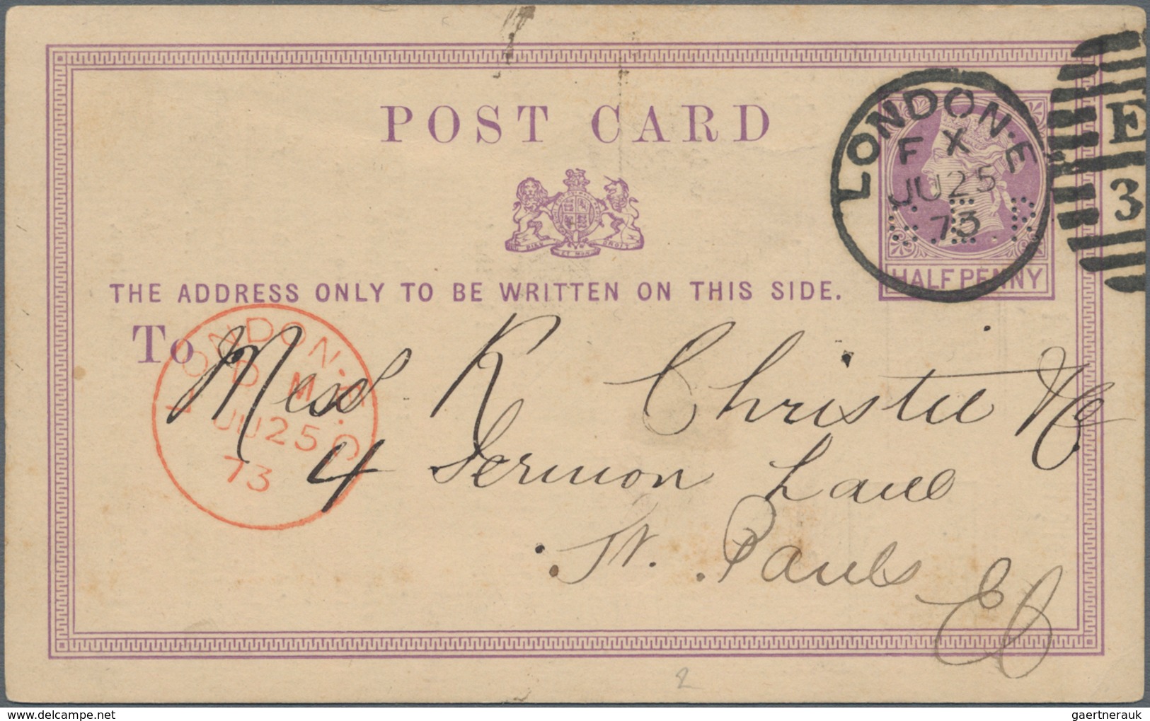 Großbritannien - Ganzsachen: 1873, Preprinted Commercially Used Postal Stationery Card (121x74) With - 1840 Mulready-Umschläge