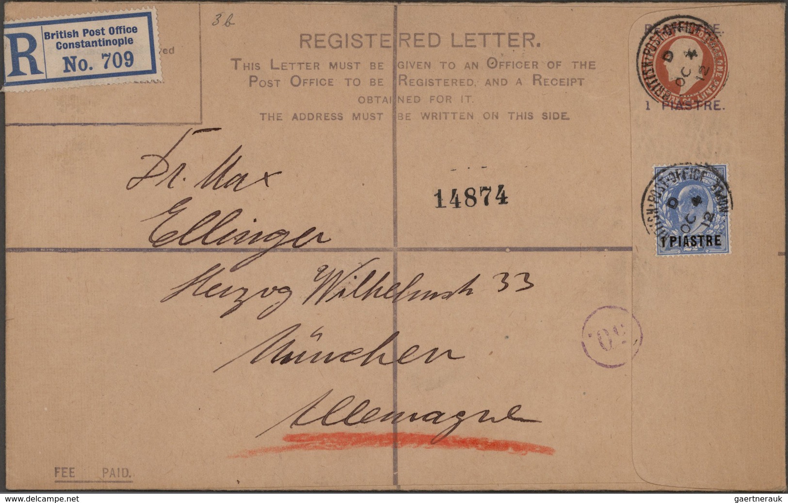 Großbritannien - Ganzsachen: 1912/21, British Post Used Abroad (Levante), Three Registered Postal St - 1840 Mulready-Umschläge