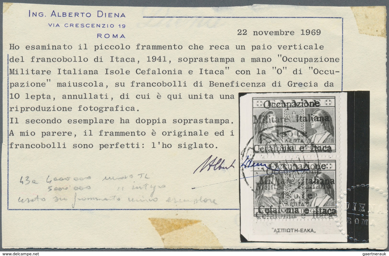 Ionische Inseln - Lokalausgaben: Kefalonia Und Ithaka: 1941, Ithaca Issue, Handstamps With Large "O" - Ionian Islands