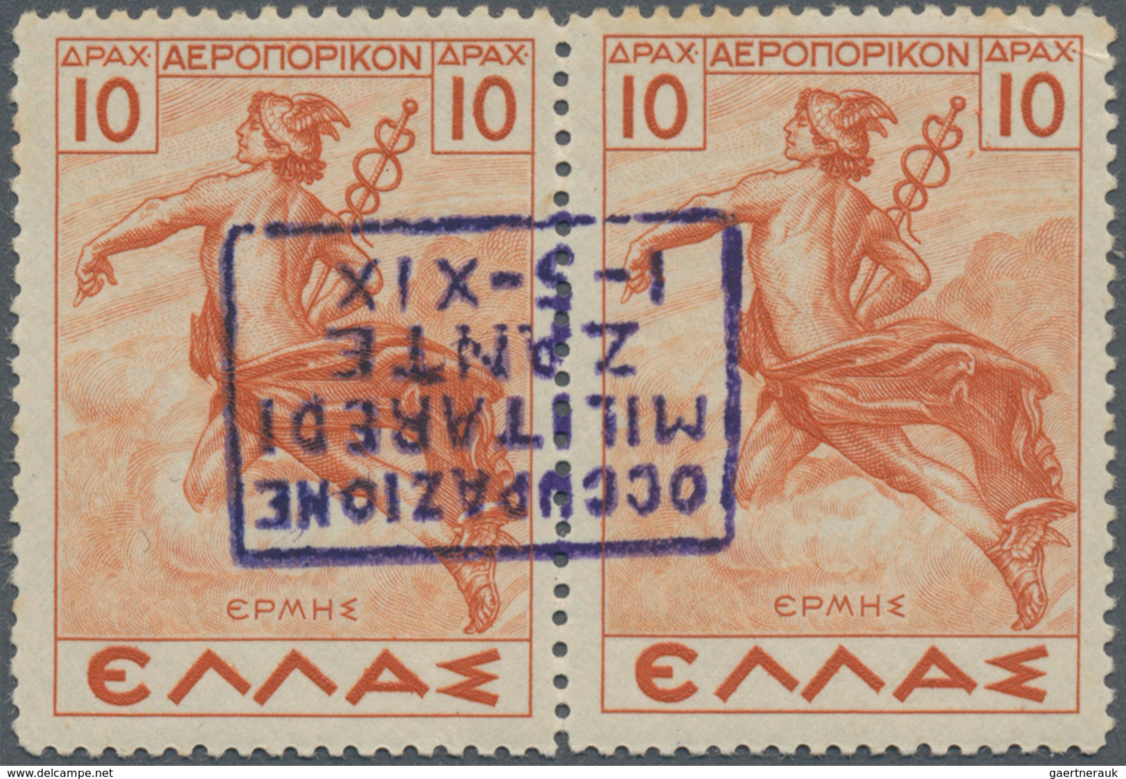 Ionische Inseln - Lokalausgaben: Zakynthos: 1941, Airmails 10dr.+10dr. Orange Horizontal Pair With I - Ionian Islands