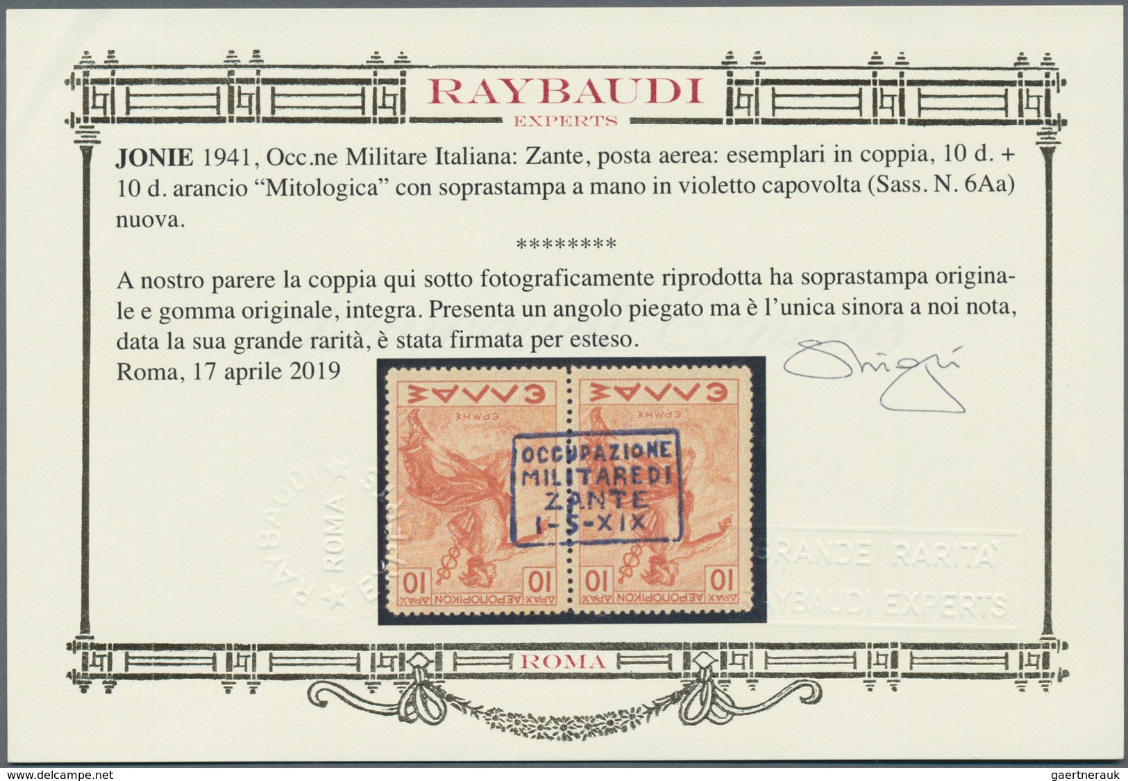 Ionische Inseln - Lokalausgaben: Zakynthos: 1941, Airmails 10dr.+10dr. Orange Horizontal Pair With I - Ionian Islands