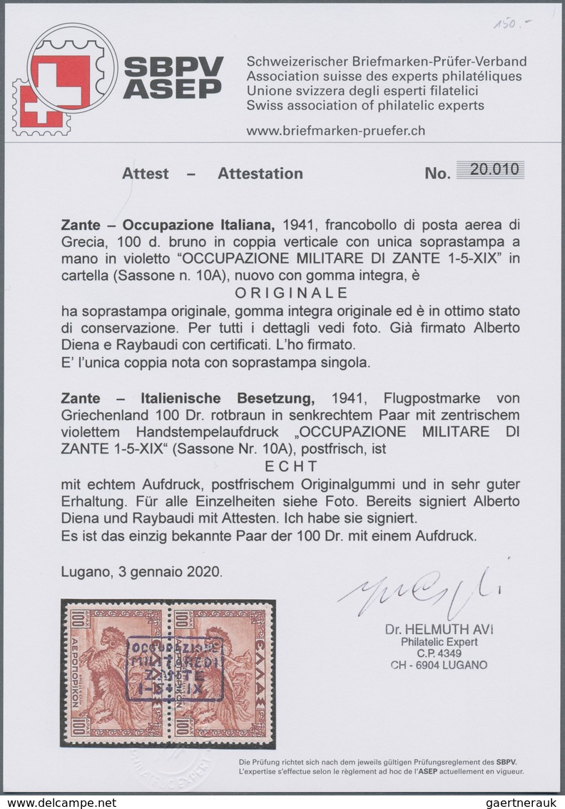 Ionische Inseln - Lokalausgaben: Zakynthos: 1941, Airmails 10dr.+10dr. Brown Vertical Pair With Viol - Ionian Islands