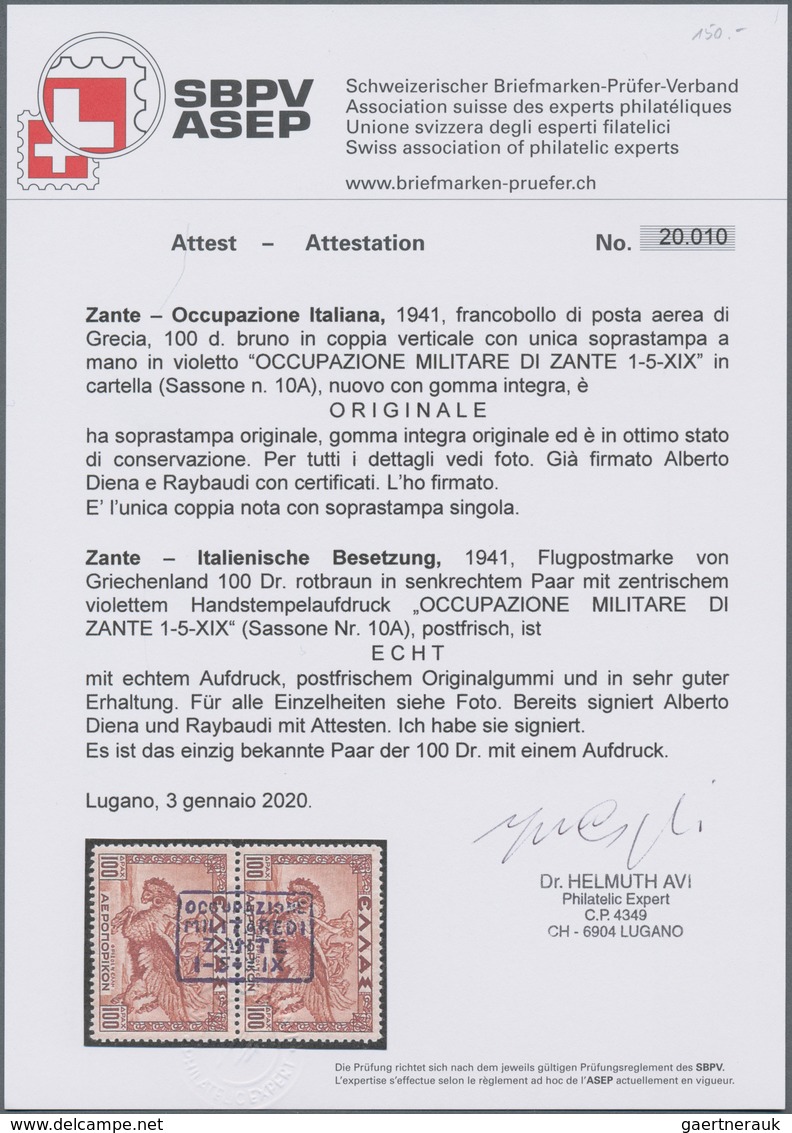 Ionische Inseln - Lokalausgaben: Zakynthos: 1941, Airmails 10dr.+10dr. Brown Vertical Pair With Viol - Ionische Inseln